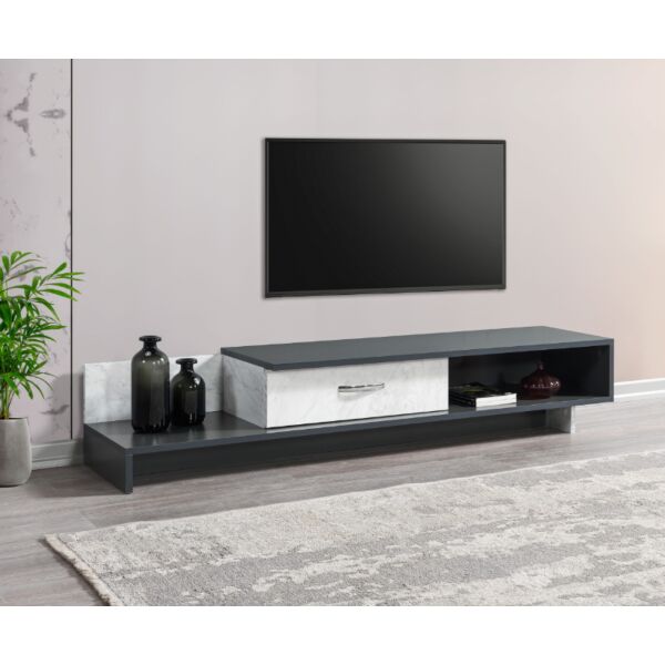 طاولة تلفزيون فينوس إلم كوف - رمادي غامق وأبيض رخامي