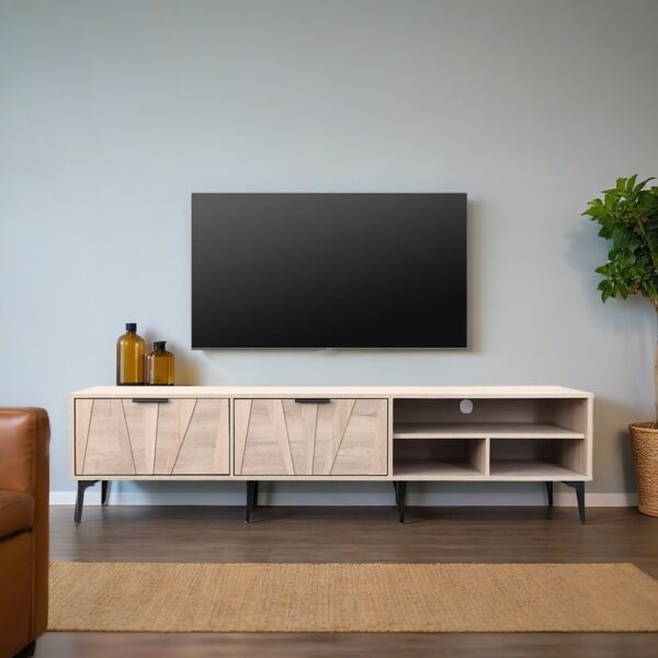 طاولة تلفزيون خشب ماليزي 180 سم فيرتال - بيج