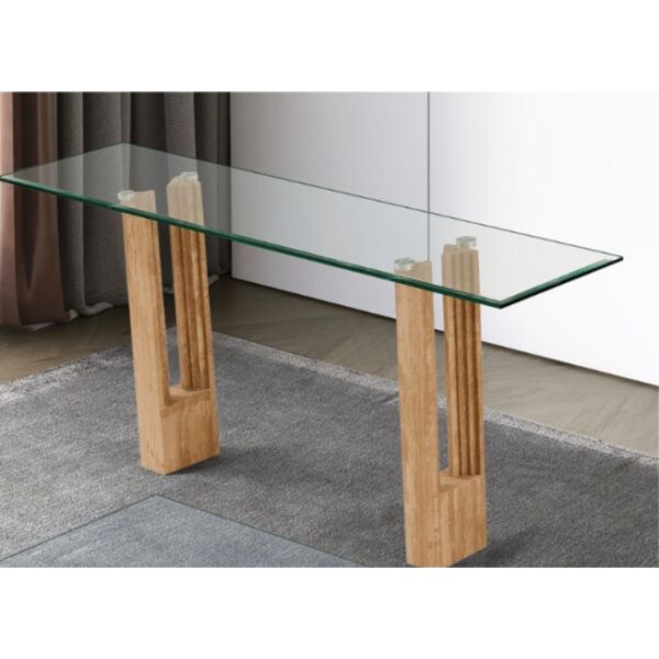 كونسول من الرخام الطبيعي والزجاج المقسى ماربل - بني