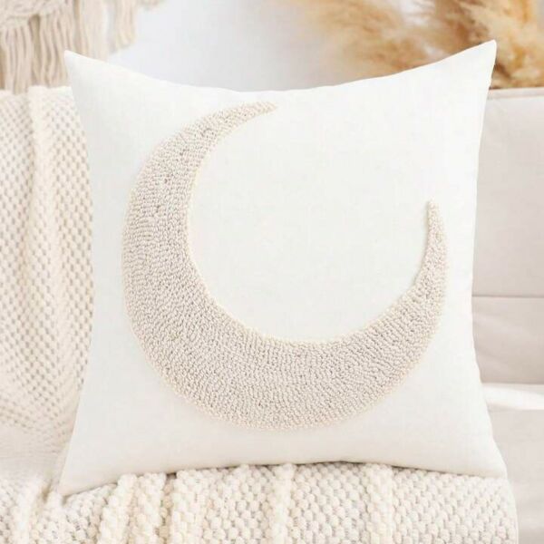 غطاء وسادة ديكور هلال رمضان بدون حشوة - ابيض