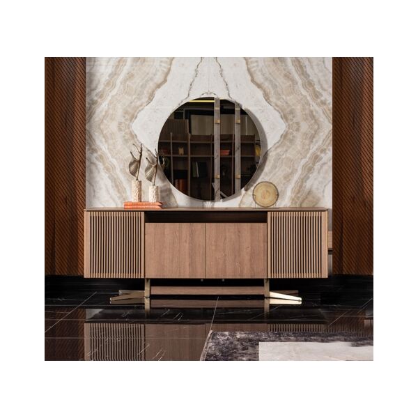 طاولة بوفيه نيو لزبون مع مرآة - بني وذهبي