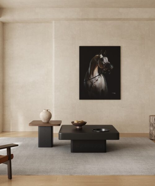 طقم طاولة قهوة من مجموعة طويق الدرعية خشبية أسود - قطعتين