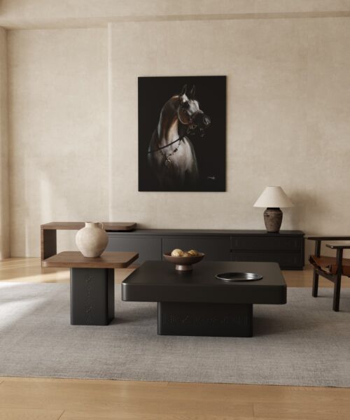 طاولة تلفزيون من مجموعة طويق الدرعية خشبية أسود - 40x38 سم