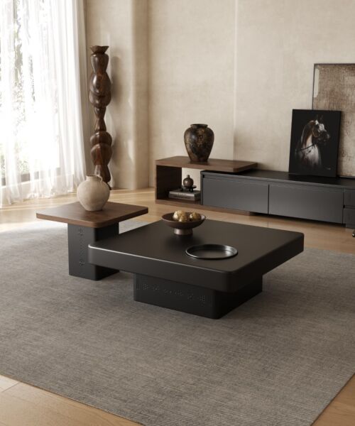 طقم طاولة قهوة من مجموعة طويق الدرعية خشبية أسود - قطعتين