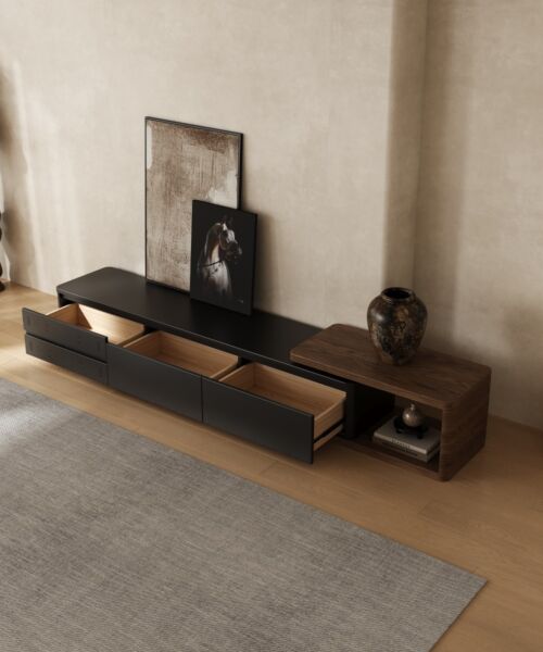 طاولة تلفزيون من مجموعة طويق الدرعية خشبية أسود - 40x38 سم