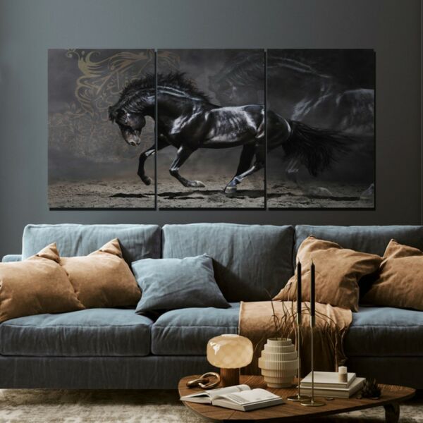 طقم لوحات جدارية فنية بلاك هورس 3 قطع - متعدد الالوان