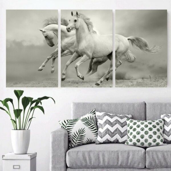 طقم لوحات جدارية فنية حصن لتزين الحائط بتصميم حصان ثلاث قطع-متعدد الالوان