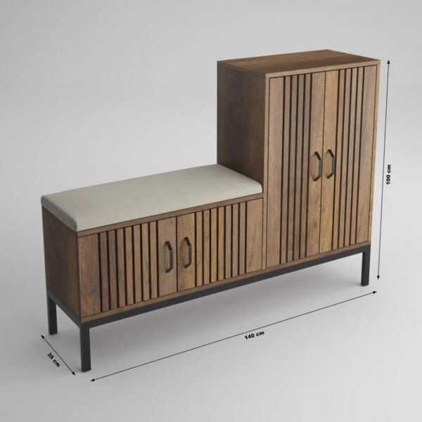 خزانة أحذية خشبي مع وسادة مقعد - بني ومتعدد الالوان