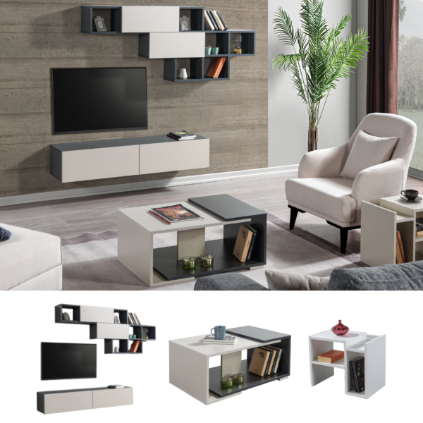 طقم طاولات أريستو أنتراسيت إلم كوڤ- 3 قطع 