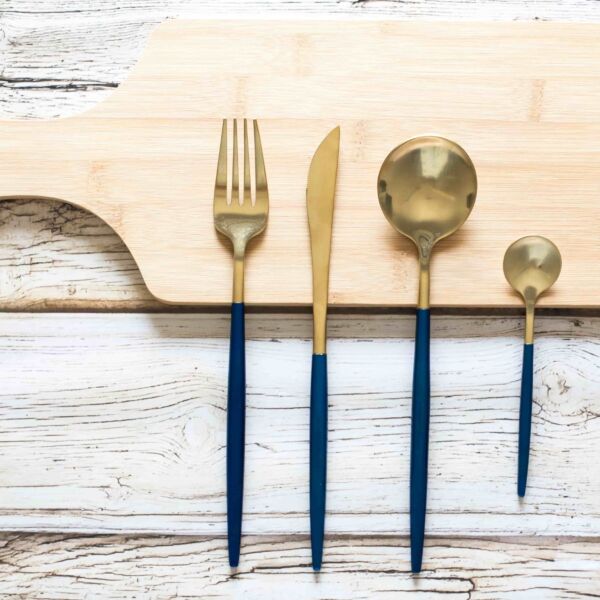طقم أدوات طعام غوا 4 قطع - لون ذهبي وأزرق