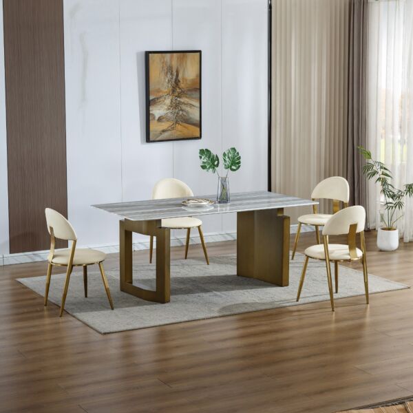 طاولة طعام جوان 6 اشخاص - رمادي ونحاسي