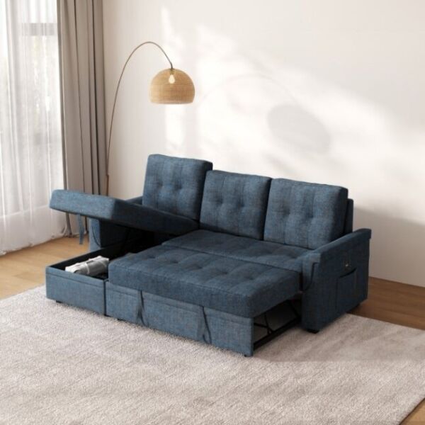 كنب سرير زاوية مع شاحن بورفال - كحلي