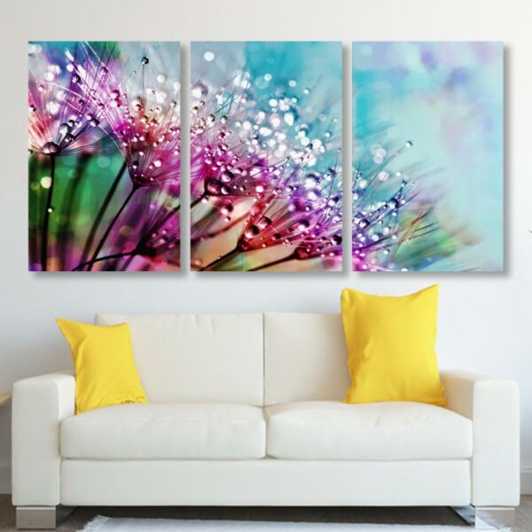 لوحة جدارية فنية بتصميم ورود ملونة - ثلاث قطع - مقاس 120x60 سم