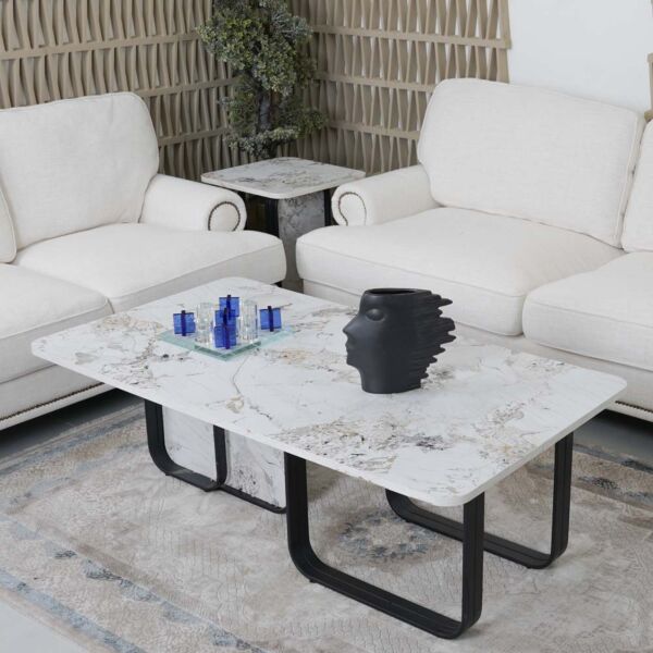 طقم طاولات قهوة بشكل رخامي و أرجل معدن من ويفري - 7 قطع 