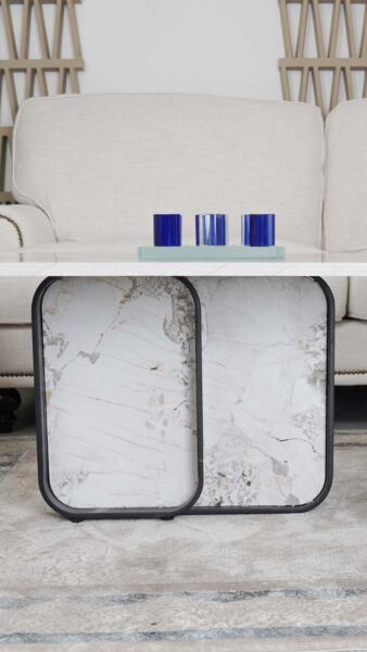 طقم طاولات قهوة بشكل رخامي و أرجل معدن من ويفري - 7 قطع 