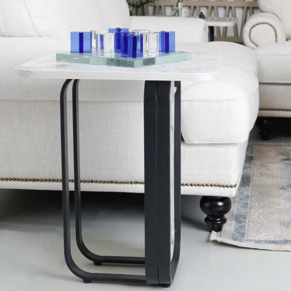 طقم طاولات قهوة بشكل رخامي و أرجل معدن من ويفري - 7 قطع 