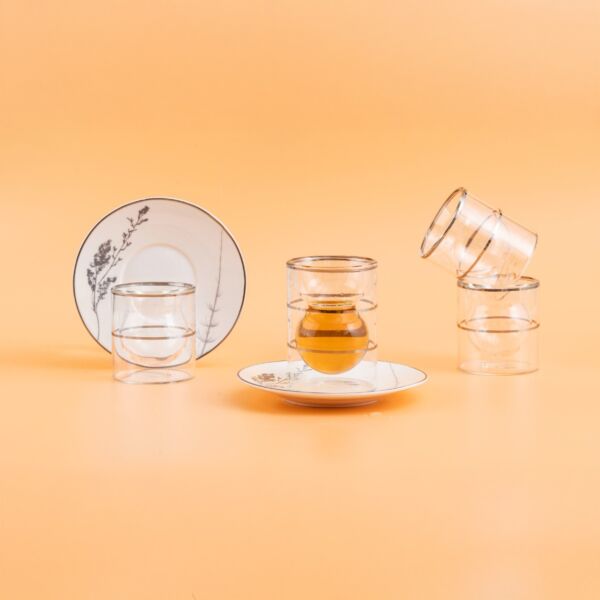 طقم بيالات شاي وقهوة  يمام 18 قطعة - ابيض ورمادي