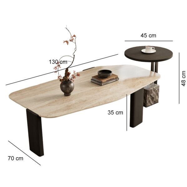 طاولة قهوة قطعتين ميتا - اسود وبيج