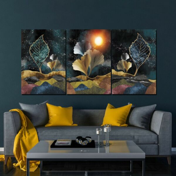 طقم لوحات جدارية فنية بيلسان 3 قطع - متعدد الالوان