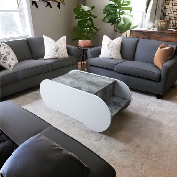 طاولة قهوة خشب ماليزي قلاتوم  رمادي وابيض