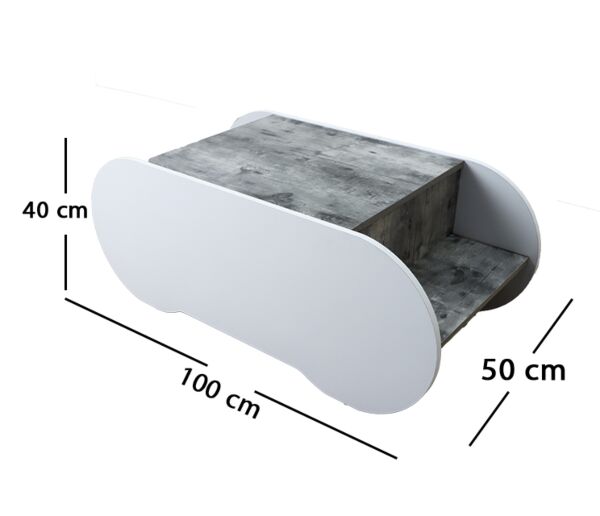 طاولة قهوة خشب ماليزي قلاتوم  رمادي وابيض
