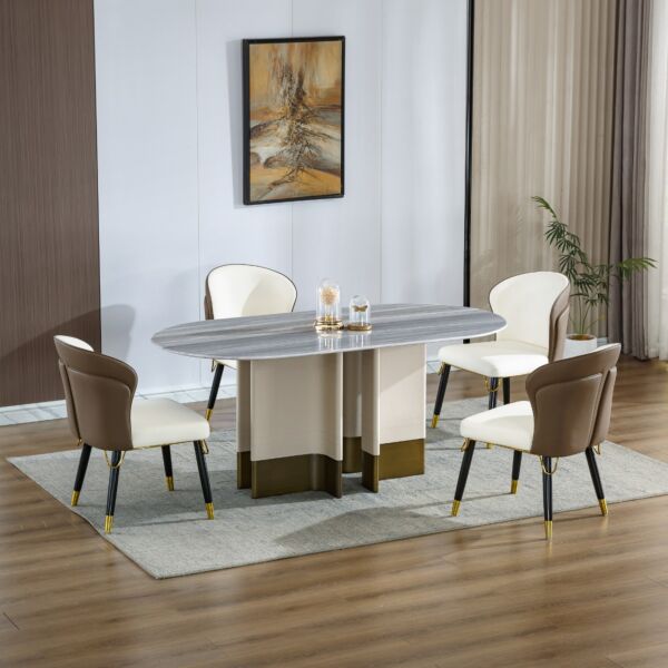 طاولة طعام جويل 6 اشخاص - رمادي ونحاسي