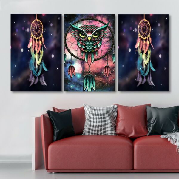 لوحة جدارية فنية بتصميم دريم كاتشرز - ثلاث قطع - مقاس 120x60 سم