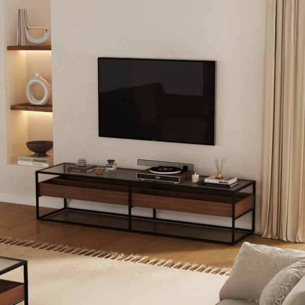 طاولة تلفزيون سوسال 160 سم - بني وأسود