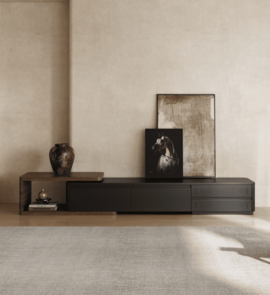 طاولة تلفزيون من مجموعة طويق الدرعية خشبية أسود - 40x38 سم