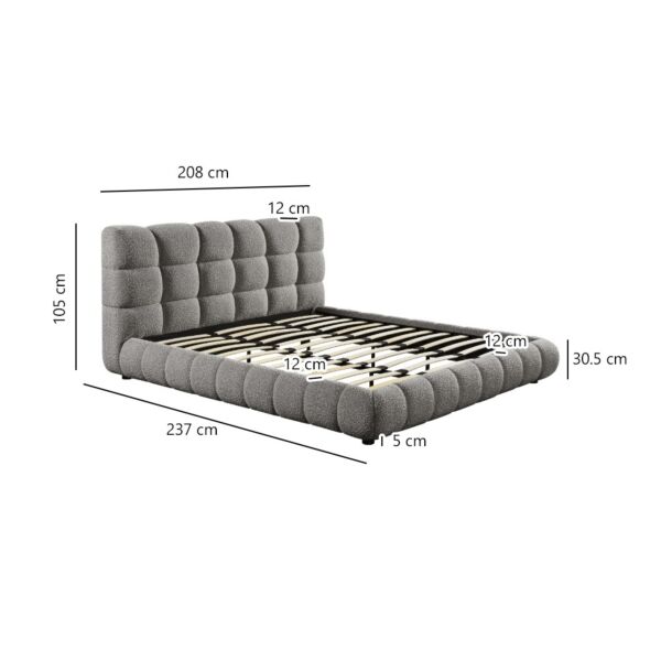 سرير كينغ بوكليه راين 180x 200 سم - رمادي