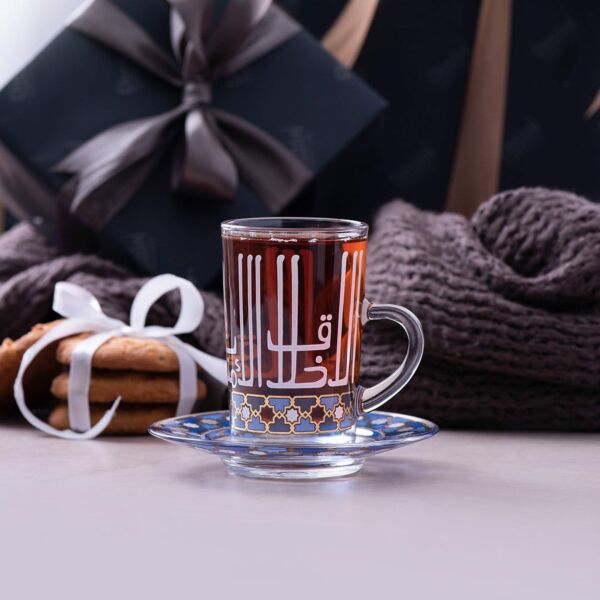 طقم بيالات شاي بيد ل6 أشخاص أصالة أزرق مذهب