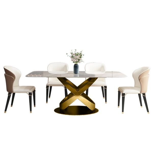 طاولة طعام مودرن رولان 6 أشخاص - لون أبيض رخامي وذهبي
