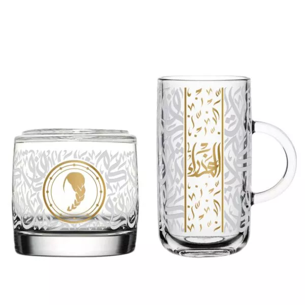 طقم كاسة ومج وكوستر زجاج العذراء