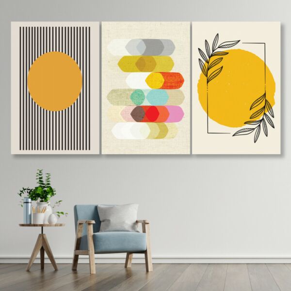 طقم لوحات جدارية فنية لتزين الحائط بتصميم عصري أفتر - ثلاث قطع