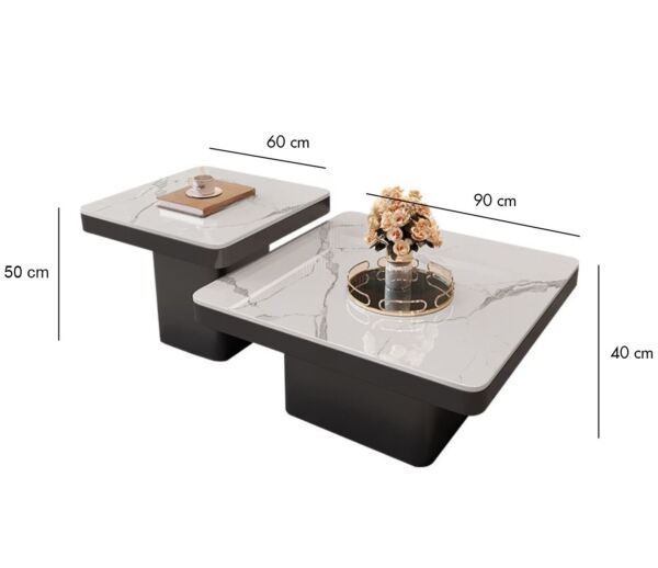 طاولة قهوة مع طاولة جانبية مافي - ابيض واسود