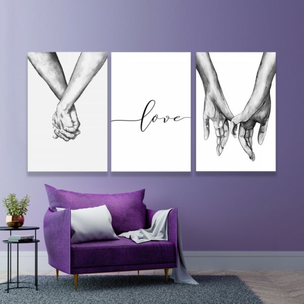 طقم لوحات جدارية فنية لف هاندز بتصميم عصري 3 قطع - متعدد الالوان