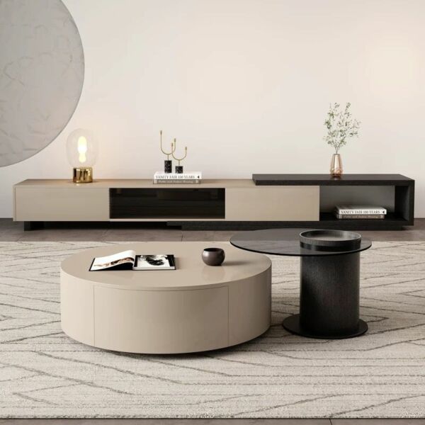 طاولة قهوة مودرن بريانكا 80x60 سم - بيج واسود