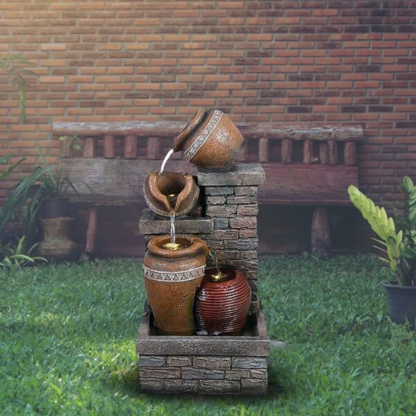 شلال نافورة الجدار مع جرة بإضاءة ليد