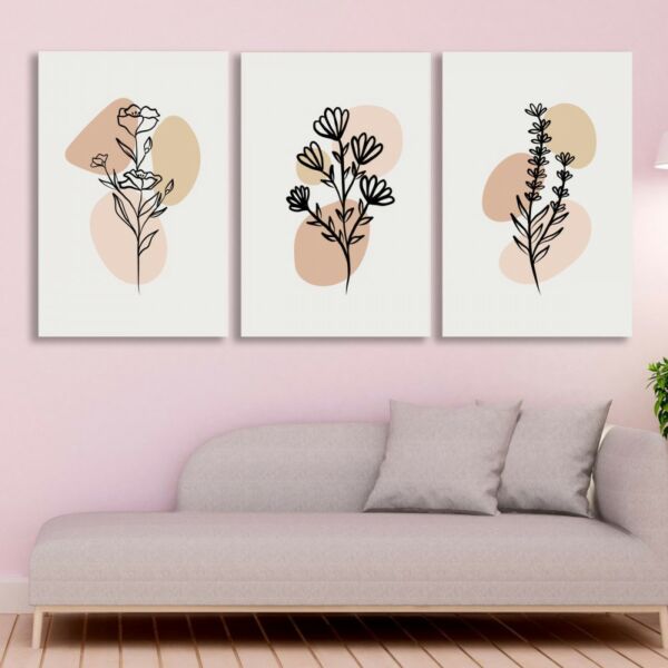 لوحة جدارية فنية بتصميم ورود رقيقة - ثلاث قطع - مقاس 120x60 سم