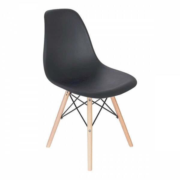 كرسي بلاستيك قوائم خشب وحديد لون أسود وبيج 