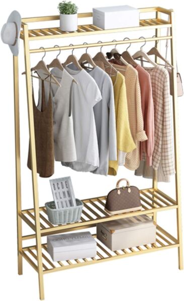 علاقة ومنظم ملابس معدني مزدوج 3 روفوف هول ذهبي