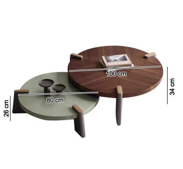 طاولة قهوة من قطعتين بالس - بني ورمادي