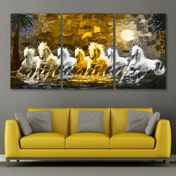طقم لوحات جدارية فنية لتزين الجدار بتصميم رنينغ هورسيس - ثلاث قطع