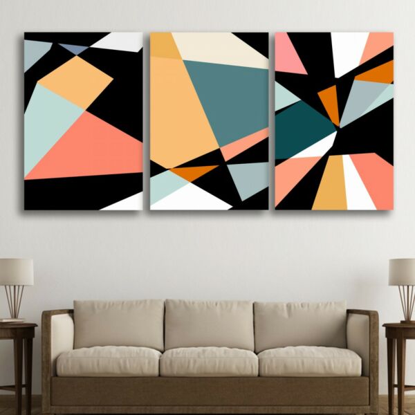 لوحة جدارية فنية بتصميم تجريدي متعدد الألوان - ثلاث قطع - مقاس 120x60 سم