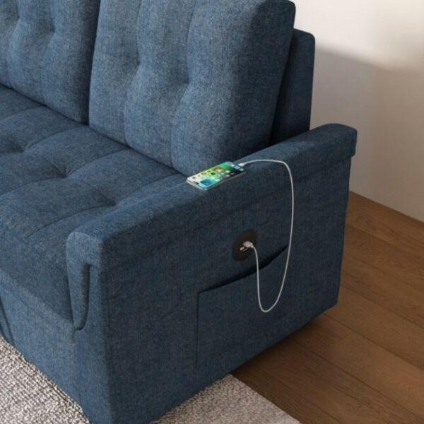 كنب سرير زاوية مع شاحن بورفال - كحلي