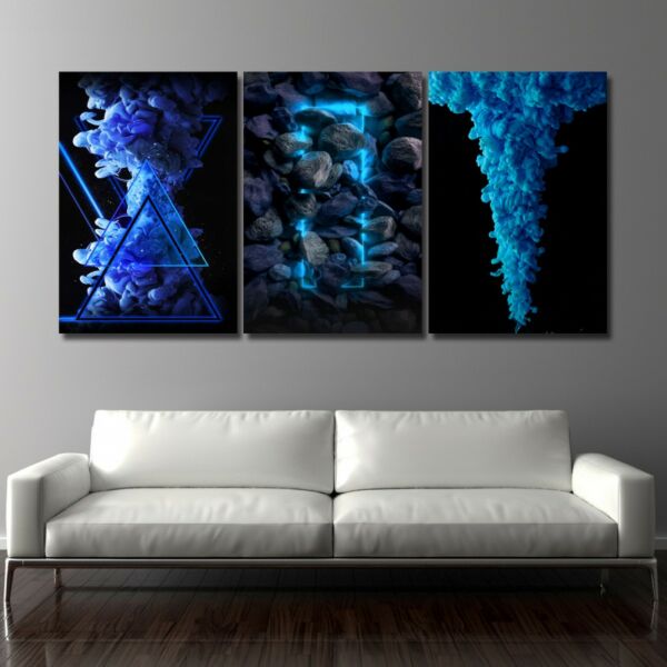 لوحة جدارية فنية بتصميم تجريدي بلو ايفيكت - ثلاث قطع - مقاس 120x60 سم
