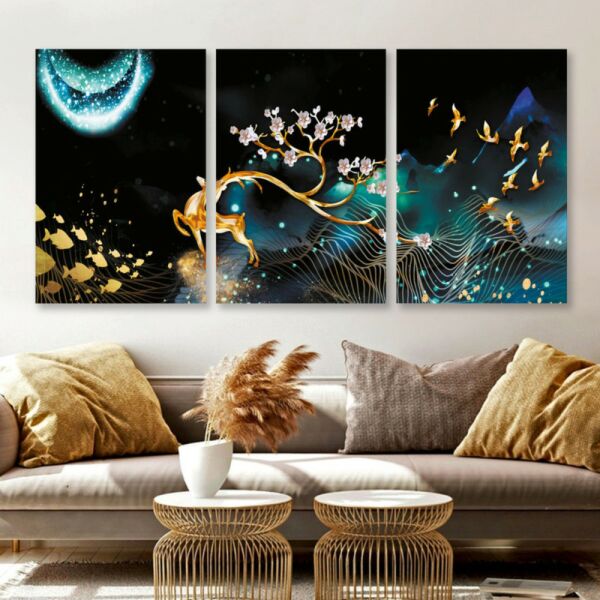 طقم لوحات جدارية فنية لتزين الجدار بتصميم طبيعة ماجيكال دير - ثلاث قطع