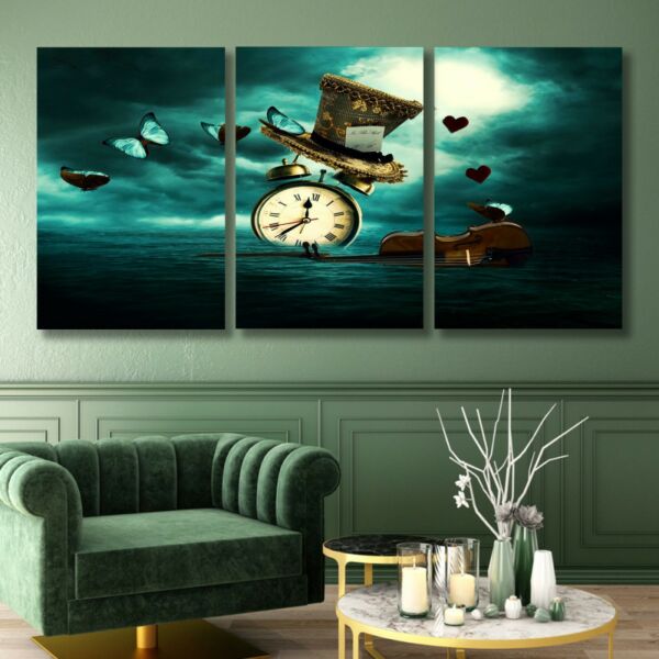 طقم لوحات جدارية فنية كلوك بتصميم عصري 3 قطع - متعدد الالوان