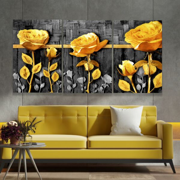 طقم لوحات جدارية فنية يالو روز بتصميم ورود 3 قطع - متعدد الالوان