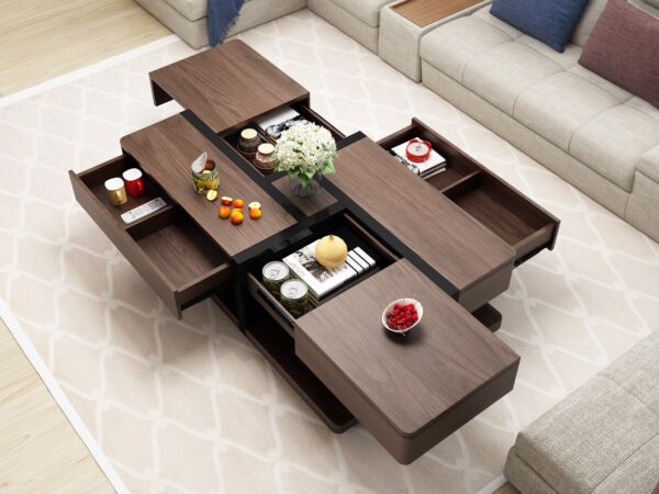 طاولة قهوة بمساحة تخزين سايد درورز- بني